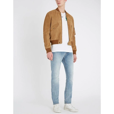 Shop Saint Laurent Suede Bomber Jacket In Tabac