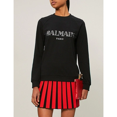 Shop Balmain Logo-print Cotton-jersey Sweatshirt In Black