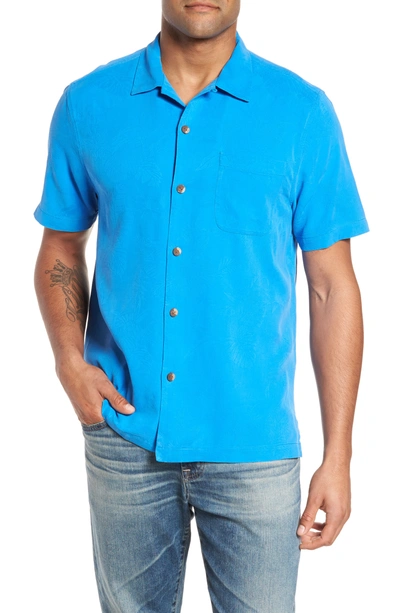 Shop Tommy Bahama St Lucia Fronds Silk Camp Shirt In Kingdom Blue