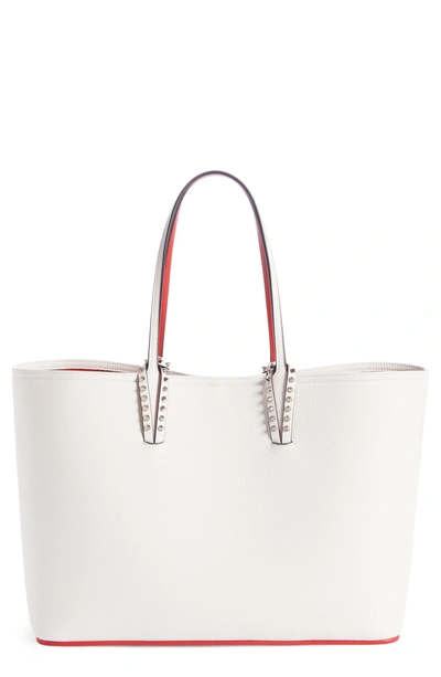 Shop Christian Louboutin Cabata Calfskin Leather Tote - White In Snow/ Snow