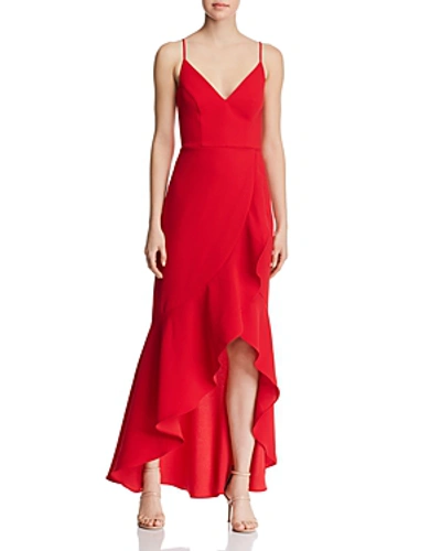 Shop Avery G High/low Ruffled Crepe Gown In Red