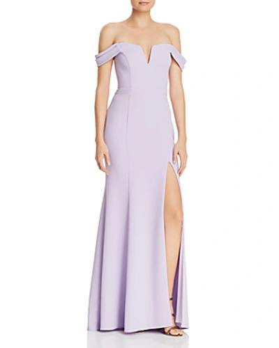 Shop Avery G Off-the-shoulder Crepe Gown In Lavender