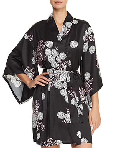Shop Josie Freestyle Floral Print Satin Short Robe In Black/pink