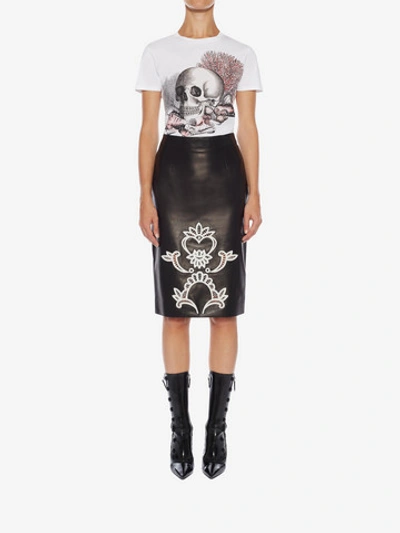 Shop Alexander Mcqueen Leather Pencil Skirt In Black/ivory