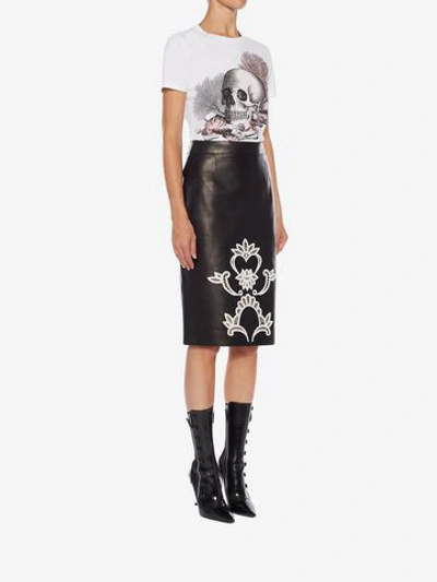 Shop Alexander Mcqueen Leather Pencil Skirt In Black/ivory