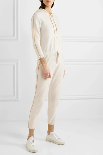 Shop Madeleine Thompson Hooded Cashmere Jumpsuit In Cream