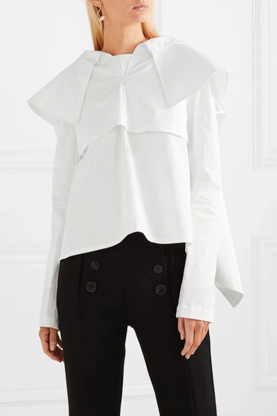 Shop A.w.a.k.e. Draped Layered Cotton-twill Top In White