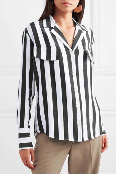 Shop Frame Striped Washed-silk Shirt In Black