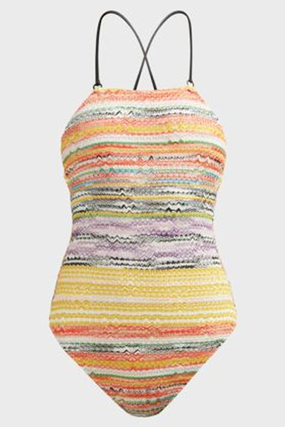 Shop Missoni Crochet-knit One-piece Swimsuit In Multicoloured