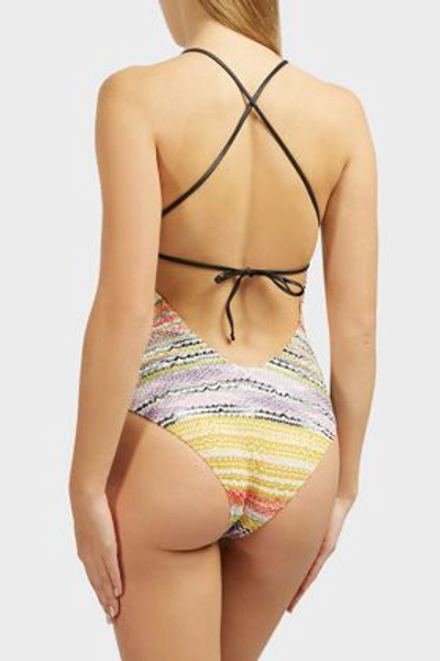 Shop Missoni Crochet-knit One-piece Swimsuit In Multicoloured