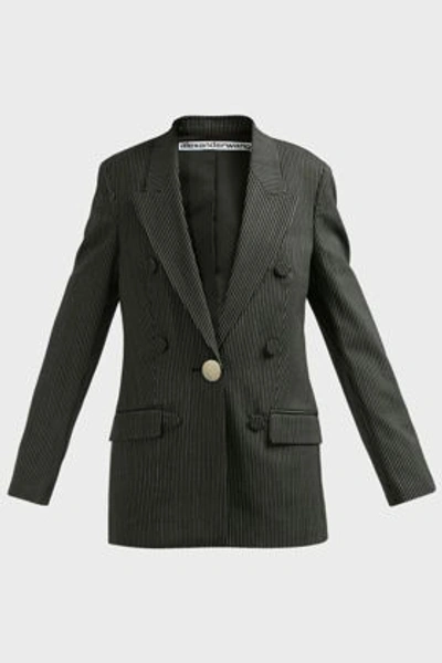Shop Alexander Wang Striped Double-breasted Blazer In Black