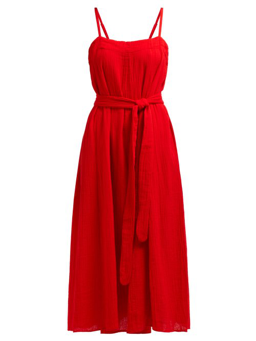 Mara Hoffman Philomena Gathered CottonGauze Midi Dress In Red ModeSens