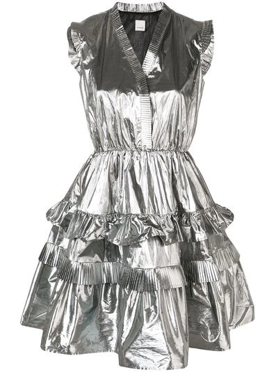 Shop Pinko Metallic Ruffle Mini Dress In Grey