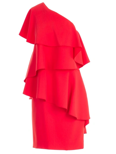 Shop Lanvin One-shoulder Ruffle Dress In Poppy Red