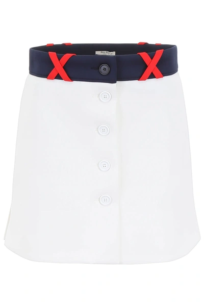 Shop Miu Miu Buttoned Mini Skirt In Bianco Blu Rosso (white)