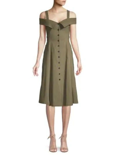 Shop A.l.c Hudson Cold-shoulder Button Flare Dress In Olive