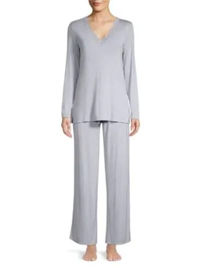 Shop Natori Feather Essential Pajama Set In Slate Blue