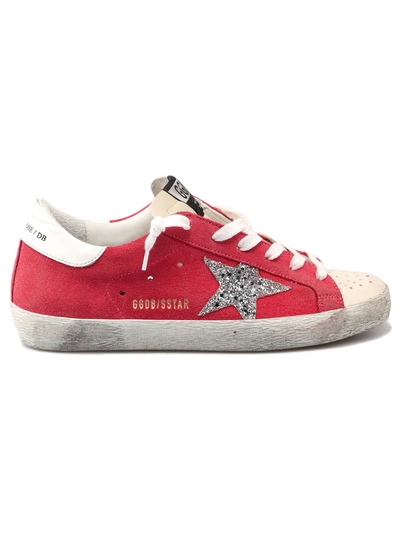 Shop Golden Goose Superstar Glittered Star Sneakers In Strawberry/silver