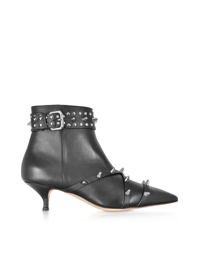 Shop Red Valentino Black Leather Mid-heel Ankle Boots