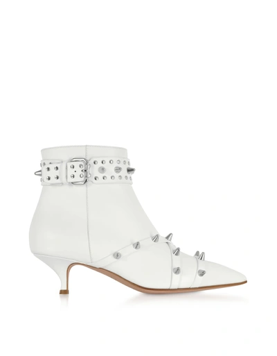 Shop Red Valentino Milk Leather Mid-heel Ankle Boots