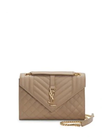 Shop Saint Laurent Medium Embossed Leather Envelope Bag In Brown