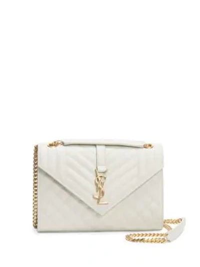 Shop Saint Laurent Women's Medium Envelope Monogram Matelassé Leather Shoulder Bag In White