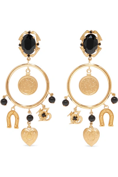 Shop Dolce & Gabbana Gold-tone Crystal Clip Earrings