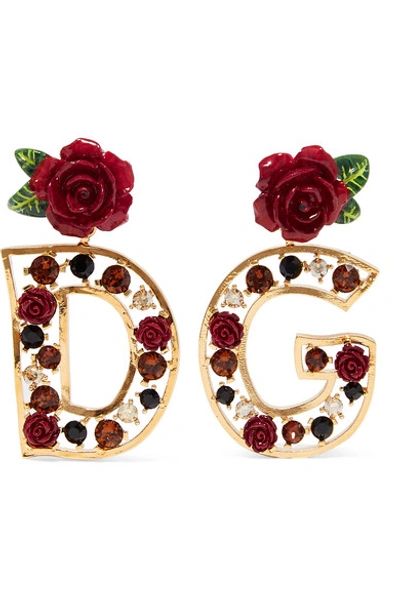 Shop Dolce & Gabbana Gold-tone, Crystal And Enamel Clip Earrings