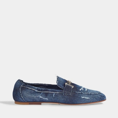 Shop Tod's | Denim Double T Loafers In Blue Cotton