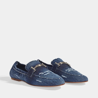 Shop Tod's | Denim Double T Loafers In Blue Cotton