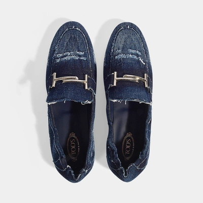 Shop Tod's | Denim Double T Loafers In Blue Cotton