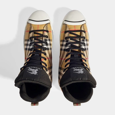 Shop Burberry Kilbourne Check Hightops In Antique Yellow Cotton