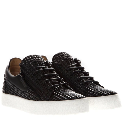 Shop Giuseppe Zanotti Maverick Black Leather Studs Sneakers