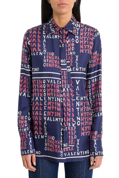 Shop Valentino Puzzle Silk Twill Shirt In Blue
