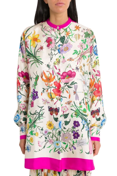 Shop Gucci Oversize Shirt With Flora Print In Multi