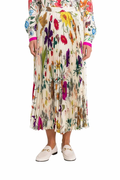 Shop Gucci Flora Pleated Skirt In Multicolor