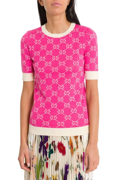 Shop Gucci Gg Jacquard Cotton Top In Rosa