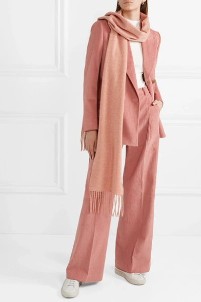 Shop Acne Studios Canada Skinny Fringed Mélange Wool Scarf In Antique Rose