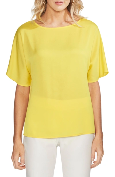 Shop Vince Camuto Pleat Back Hammer Satin Top In Blazing Yellow