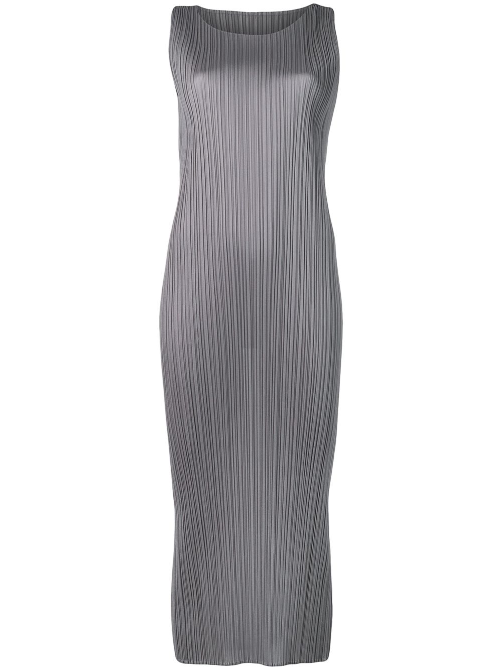 grey pleated midi dress