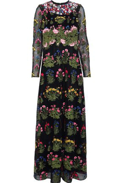 Shop Valentino Woman Embroidered Cotton-blend Guipure Lace Gown Black