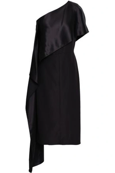 Shop Narciso Rodriguez Woman One-shoulder Draped Silk Dress Black