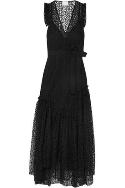 Shop Alice Mccall Woman Ruffle-trimmed Lace Maxi Dress Black