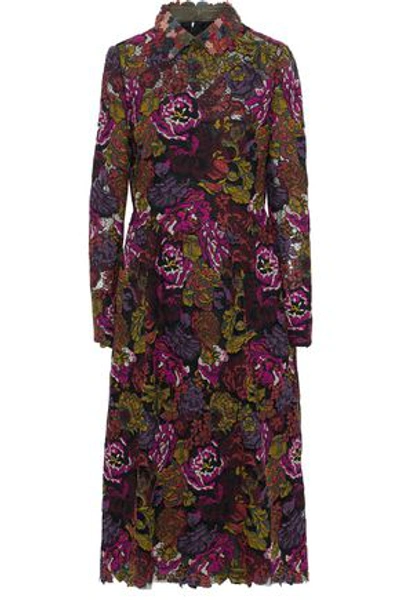 Shop Valentino Woman Cotton-blend Guipure Lace Midi Dress Multicolor