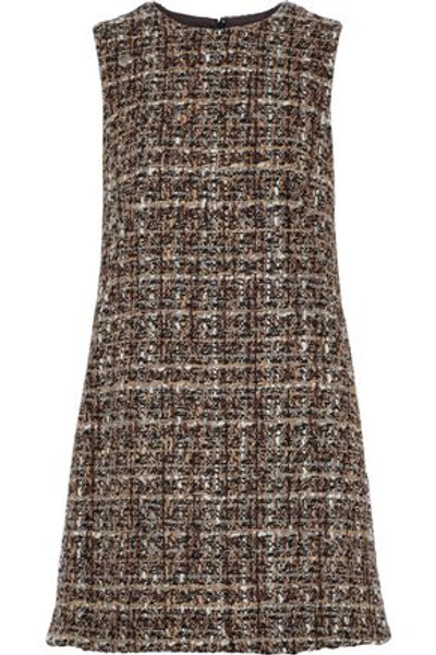 Shop Dolce & Gabbana Woman Wool-blend Bouclé-tweed Mini Dress Sand