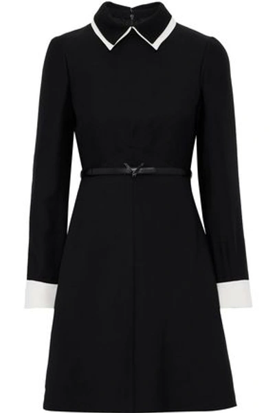 Shop Valentino Belted Wool And Silk-blend Mini Dress In Black