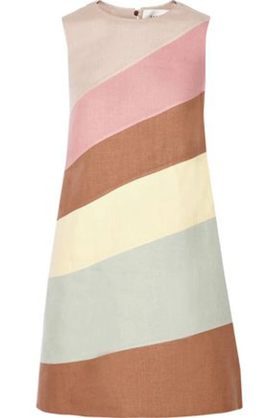 Shop Valentino Color-block Linen Mini Dress In Multicolor