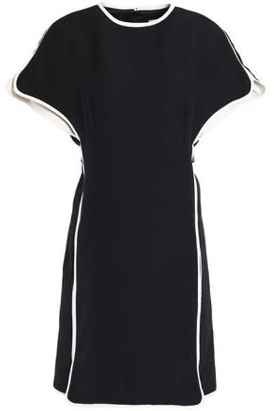 Shop Valentino Woman Leather-trimmed Wool And Silk-blend Crepe Mini Dress Black