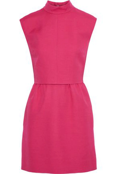 Shop Valentino Woman Bow-embellished Layered Wool And Silk-blend Crepe Mini Dress Bright Pink