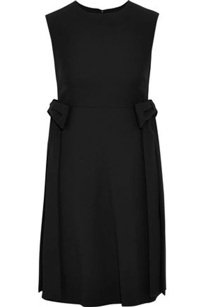 Shop Valentino Bow-embellished Wool And Silk-blend Mini Dress In Black